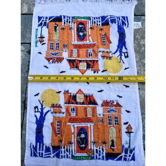 Vintage Cecil Saydah Halloween Haunted House Hand Towels Kitchen Towel - Picture 6 of 7
